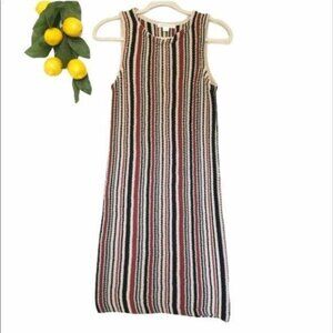 Loveriche Striped Crochet Knit Dress Black Cream Rust Green